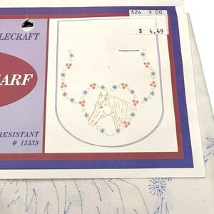 Vtg 80s Fairway Dresser Scarf Stamped Embroidery HORSE 15x42‎ Western Equestrian